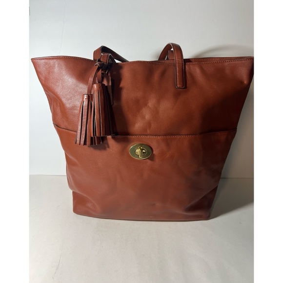 Brown Tote Bag with Leather Material and Decorative Tassel - Picture 1 of 10